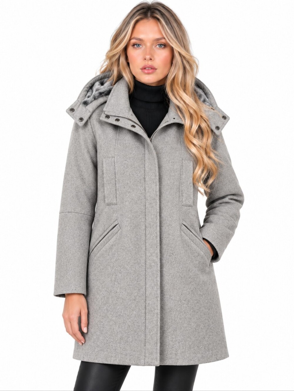 Vince Gray Wool Hooded Coat Rabbit Fur Trim Removable Hood Medium $1295